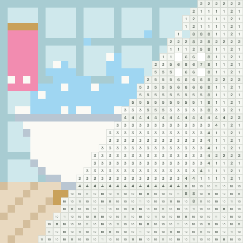 Bubble bath, partly coloured, with numbered squares still to fill