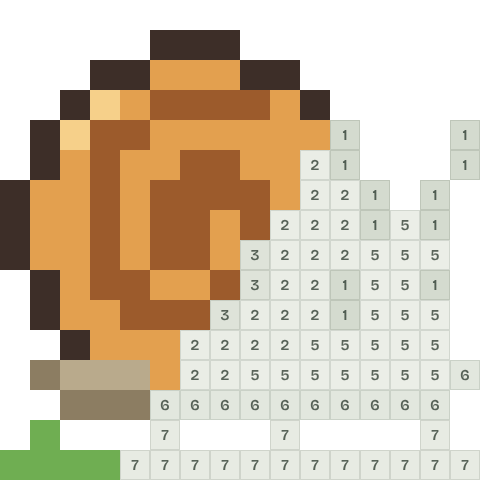 Garden snail, partly coloured, with numbered squares still to fill