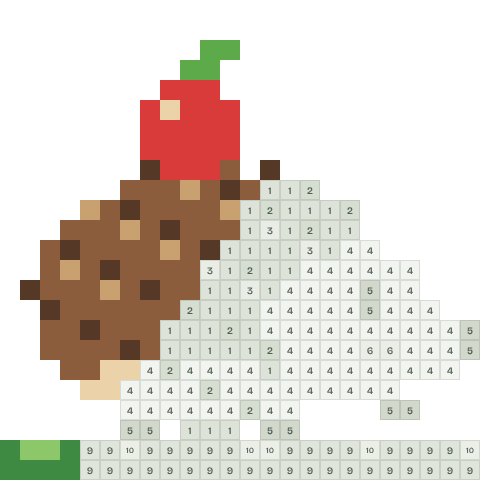 Hedgehog with an apple, partly coloured, with numbered squares still to fill