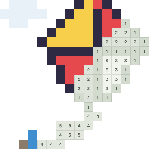 Kite on the wind, partly coloured, with numbered squares still to fill