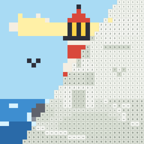 Lighthouse, partly coloured, with numbered squares still to fill