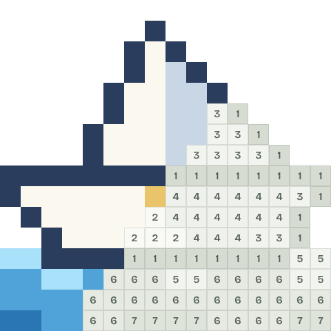 Paper boat, partly coloured, with numbered squares still to fill