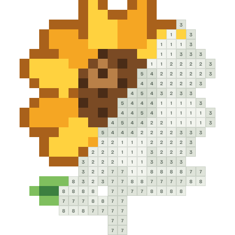 Sunflower, partly coloured, with numbered squares still to fill
