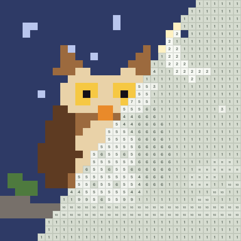 Tawny owl, partly coloured, with numbered squares still to fill