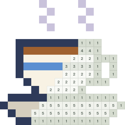Cup of tea, partly coloured, with numbered squares still to fill