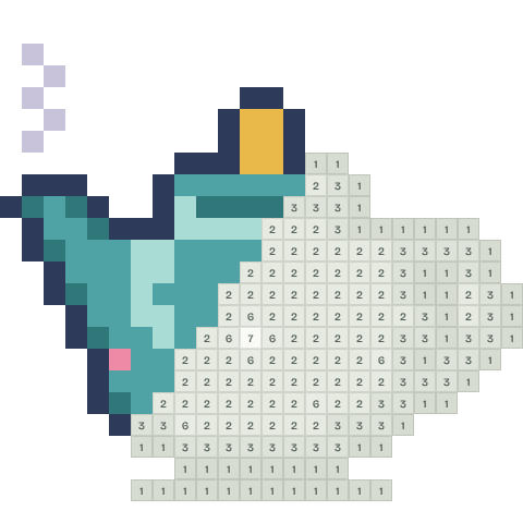 Teal teapot, partly coloured, with numbered squares still to fill