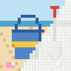 Bucket and spade, partly coloured